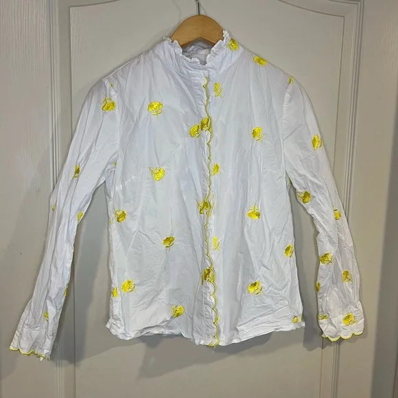 THESHIRT White Button-Up Shirt with Yellow Floral Embroidery - Picture 2 of 8